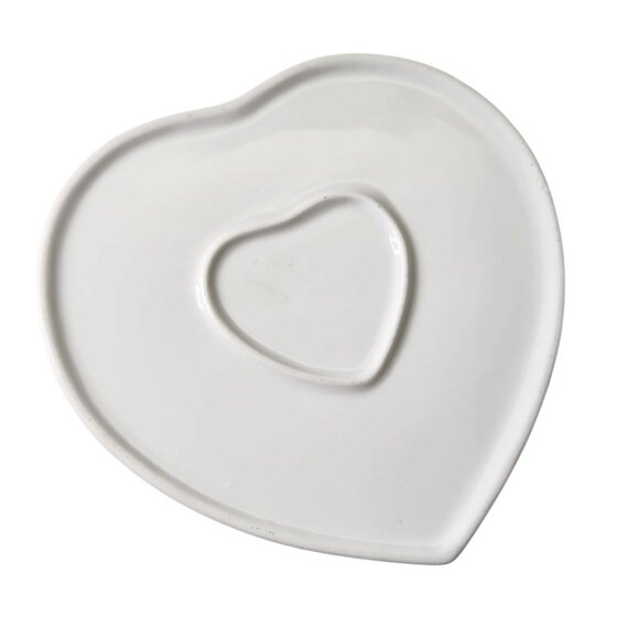 Vintage Porcelain Heart Large Trinket Gift Box White Lace Lattice - Picture 6 of 8